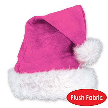 Beistle Cerise Pink Santa Hats with White Trim, 2 Pieces – Christmas Themed Caps, Dress-Up Costume Accessories, Winter Party Supplies, Kris Kringle Holiday Headwear, Seasonal Festivities