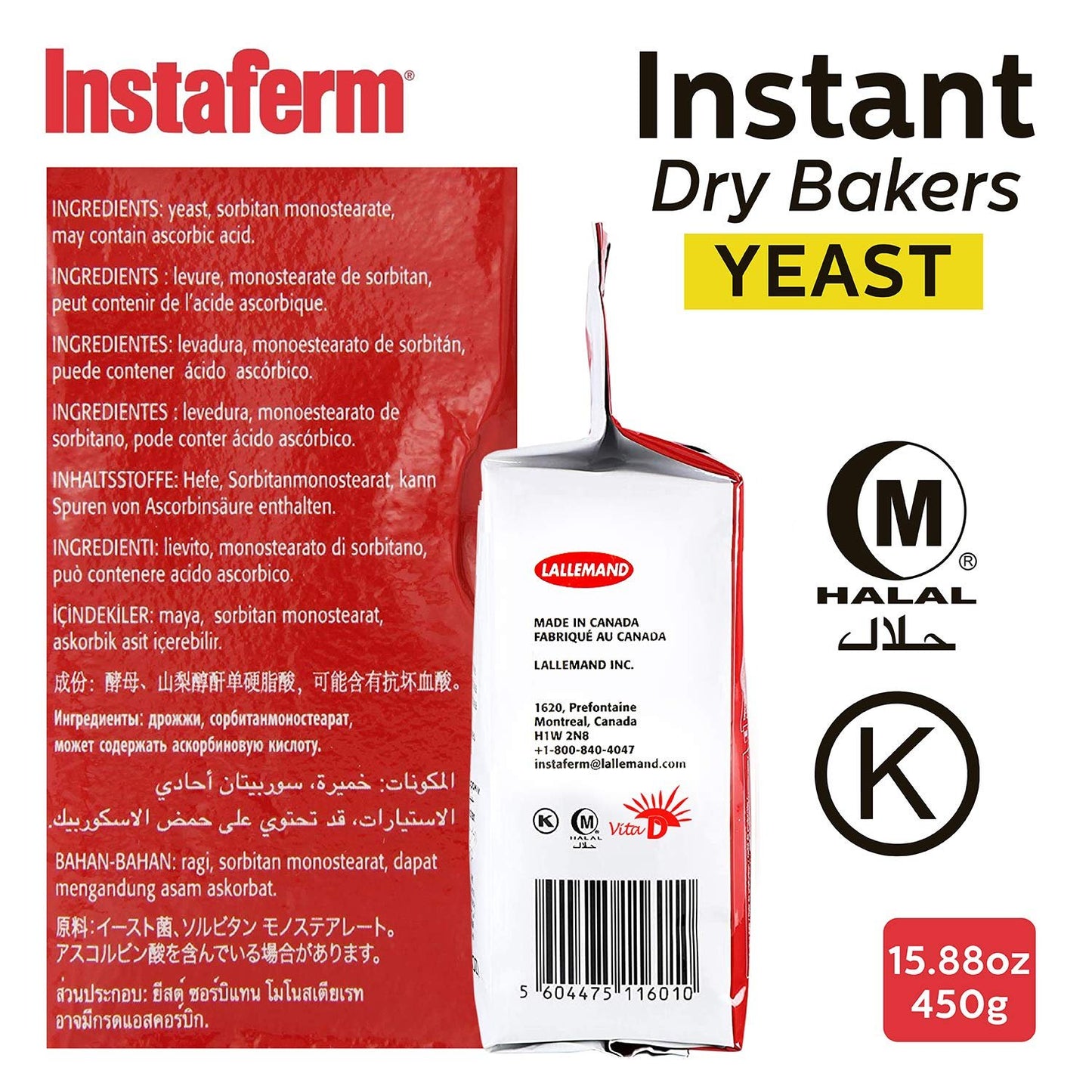 Lallemand Instaferm Instant Dry Yeast Leavening Agent, Red, 15.88 Oz (2 pack)