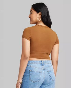 Wild Fable Ladies Cropped Areca Fruit Brown Crew Neck Shortsleeve Tee, Size S