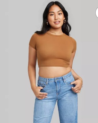 Wild Fable Ladies Cropped Areca Fruit Brown Crew Neck Shortsleeve Tee, Size S