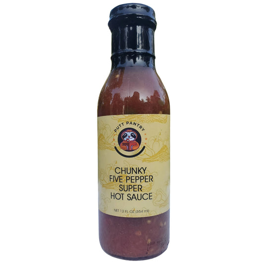 Putt Pantry Chunky Five Pepper Super Hot Sauce, 12 fl oz, Ultimate Heat Experience, Made in USA