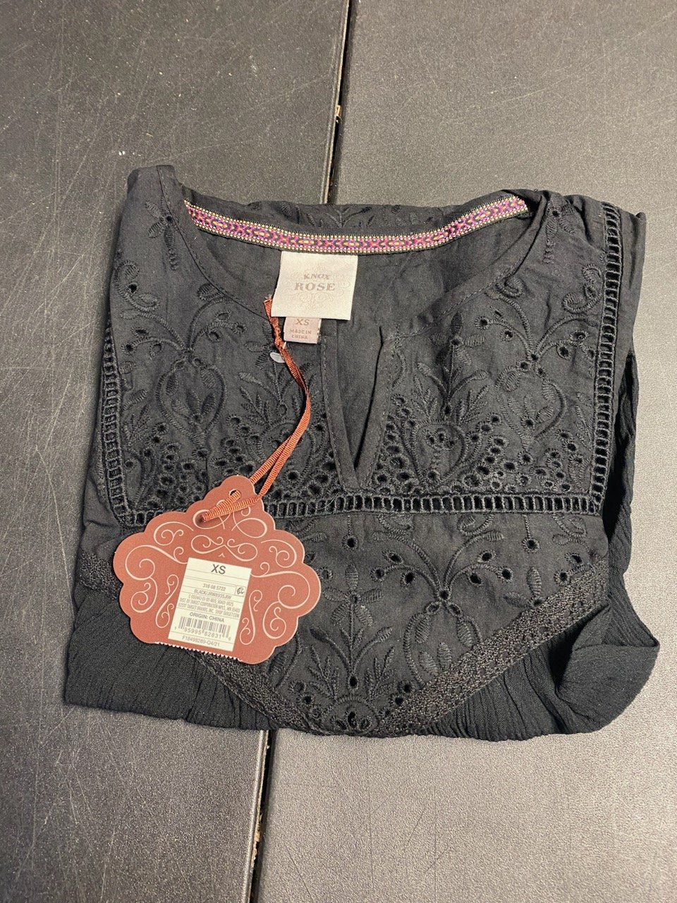 Knox Rose Ladies Shortsleeve Black Blouse Top, Size XS