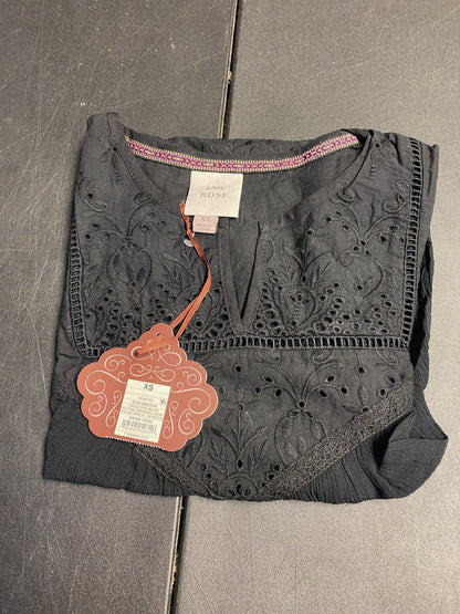 Knox Rose Ladies Shortsleeve Black Blouse Top, Size XS
