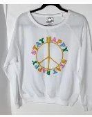 33 Revolutions Ladies White 'Stay Happy' Peace Sign Graphic Sweatshirt, Size XL