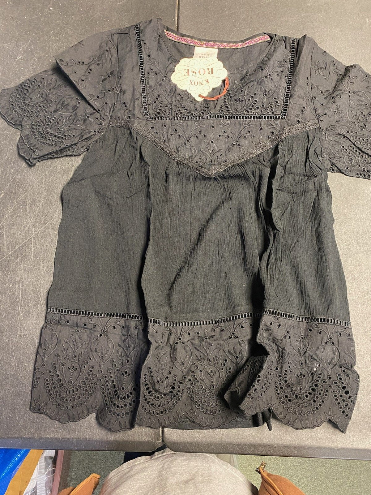 Knox Rose Ladies Shortsleeve Black Blouse Top, Size XS