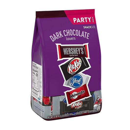 Hershey Dark Chocolate Lovers Dark Chocolate Assortment Snack Size Candy, Individually Wrapped, 32.89 oz Bulk Party Bag
