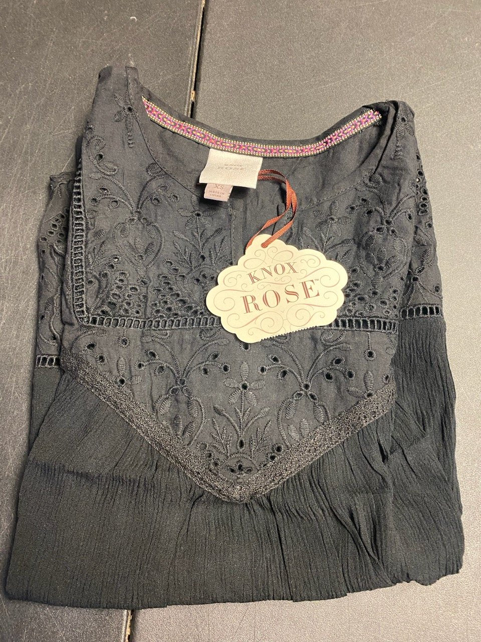 Knox Rose Ladies Shortsleeve Black Blouse Top, Size XS