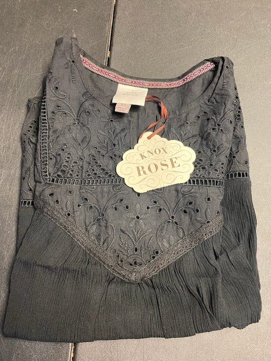 Knox Rose Ladies Shortsleeve Black Blouse Top, Size XS