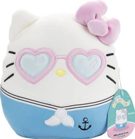 Squishmallow Original Hello Kitty Plush, 5 inches, Blue Sailor Uniform with Heart Glasses