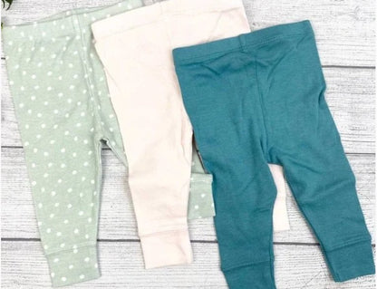Cloud Island Baby/Toddler 3 pack Pants, Teal, Green w/White Dots, Light Pink, Size 24M