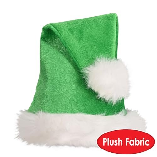 Beistle Green Santa Hat with White Trim – Christmas Themed Cap, Dress-Up Costume Accessory, Winter Party Supplies, Kris Kringle Holiday Headwear, Seasonal Festival