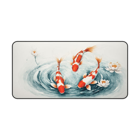 Serene Koi Pond Desk Mat - Elegant Desktop Protector, Office Decor, Gift for Nature Lovers, Home Office Essentials,