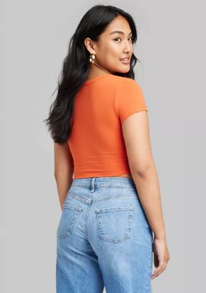 Wild Fable Ladies Cropped Dark Orange Crew Neck Shortsleeve Tee, Size XS