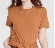 Wild Fable Ladies Cropped Areca Fruit Brown Crew Neck Shortsleeve Tee, Size S