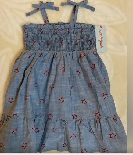 Cat & Jack Girls Chambray Blue w/ Red Stars Sun Dress