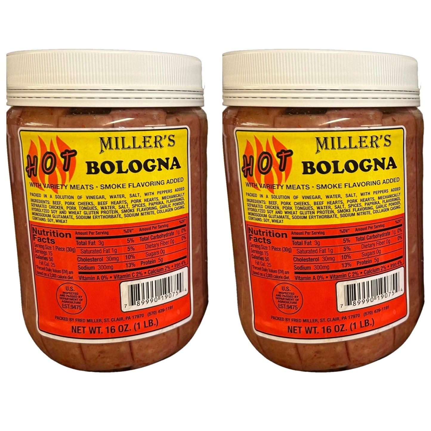 Miller’s Hot Bologna – 2-Pack Bundle by Putt Pantry – Zesty Pickled Bologna Sausage in a Hot Pepper Vinegar Brine – Amish-Style Snack, Ready to Eat, 16 oz Each