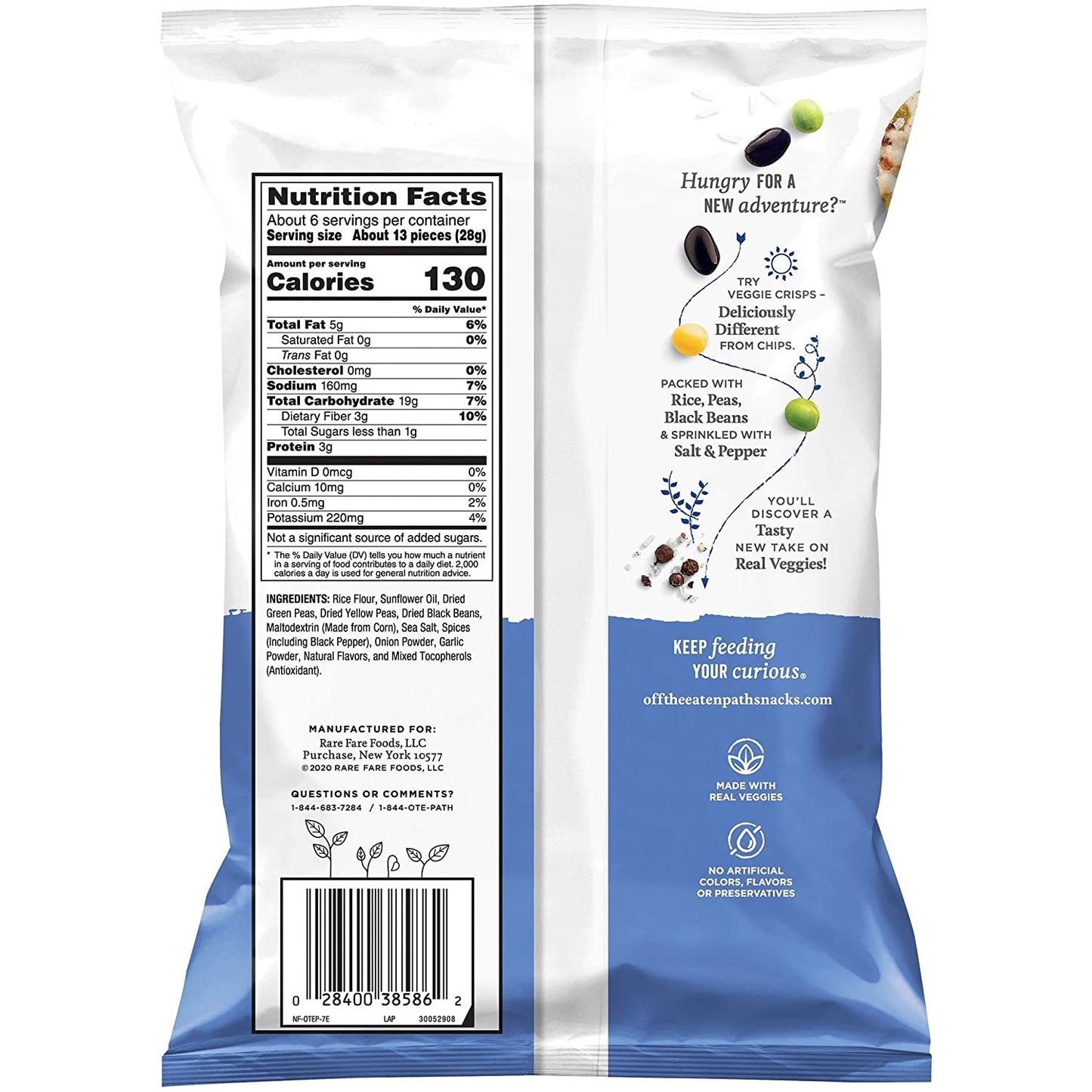 Off the Eaten Path Veggie Crisps, Sea Salt & Black Pepper, Real Rice and Veggies, 6.25 oz per Bag, Pack of 4 bags