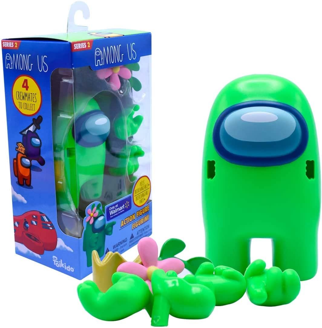 Just Toys LLC Among Us Action Figures Series 2 Green Action Figure w/Crown and Pink Flower