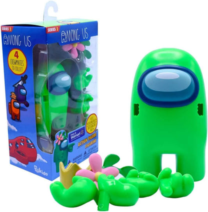 Just Toys LLC Among Us Action Figures Series 2 Green Action Figure w/Crown and Pink Flower