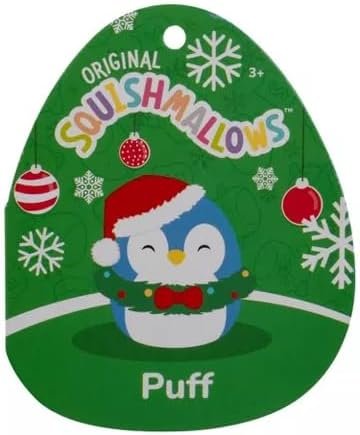 Squishmallows Christmas Holiday12 Puff Blue Penguin with Wreath and Hat Medium Plush