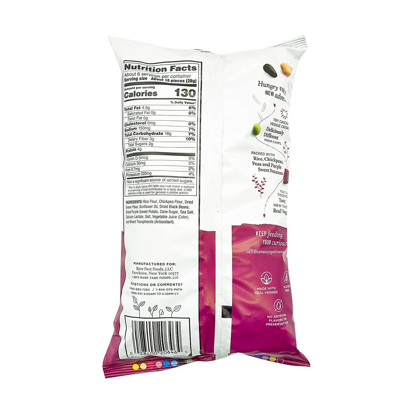 Off The Eaten Path 4 Flavor Sampler Veggie Crisps Variety Pack Gluten Free and made with real veggies, Jalepeno, Sea Salt and Pepper, Chickpeas and Black Beans, Rice, Peas and Black Beans, 6.25 Ounce Bags (Pack of 4)