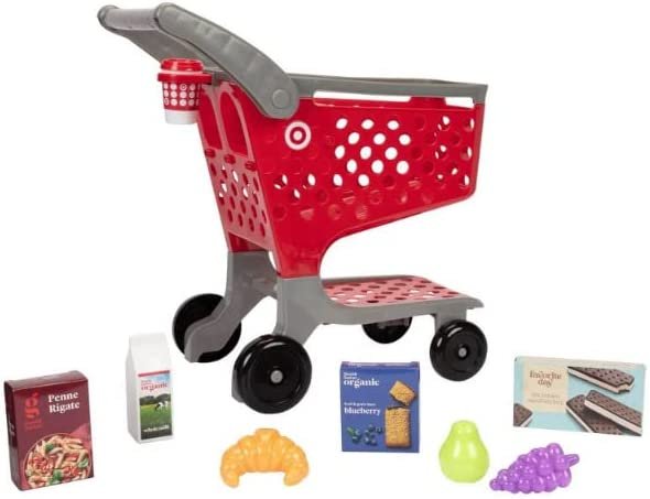 Kids Target Shopping Cart with Milk Fruit Pasta Snacks
