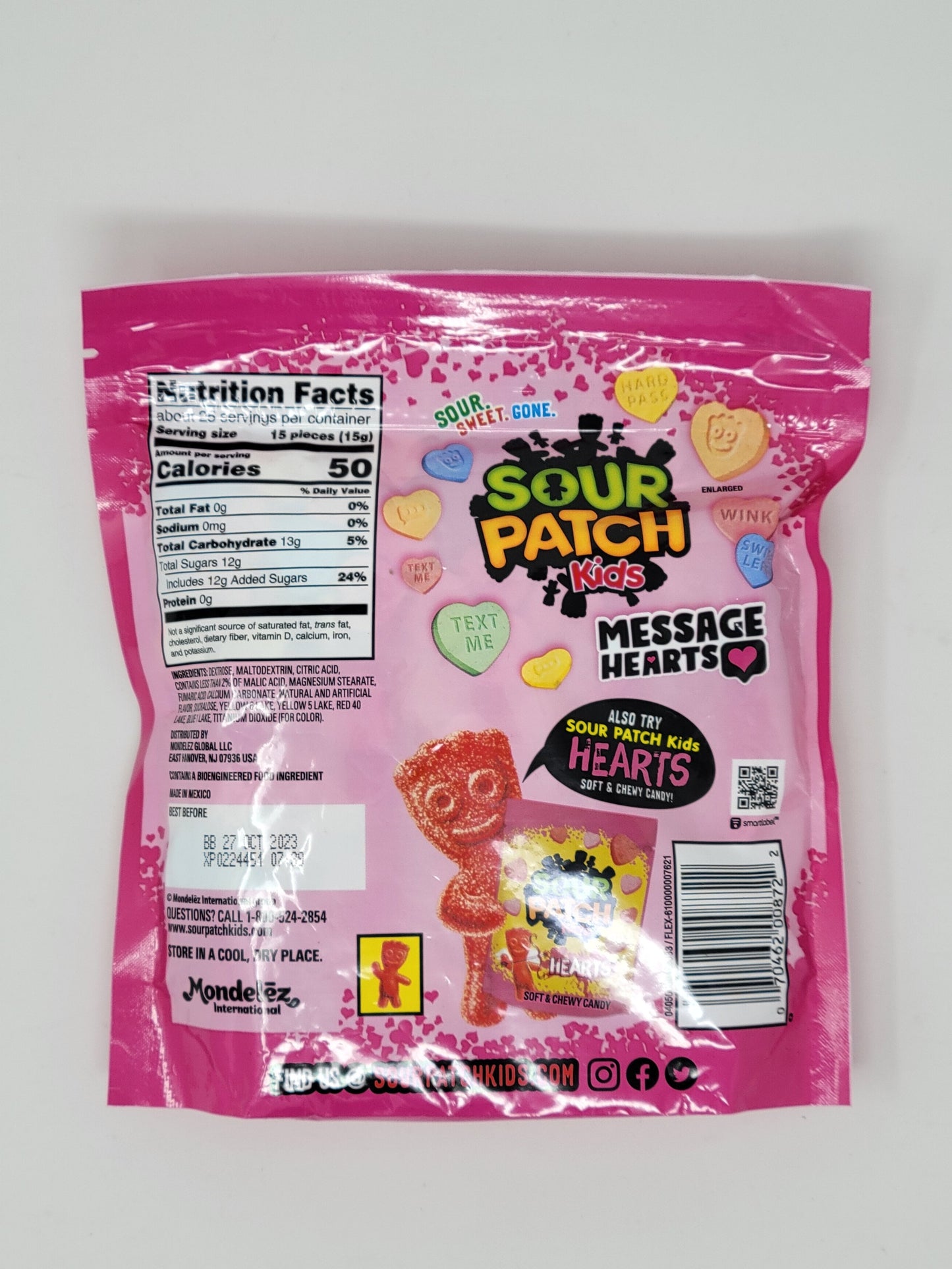 SOUR PATCH KIDS Message Hearts Valentine Candy Hearts, 2 Pack of 13.01 oz bags