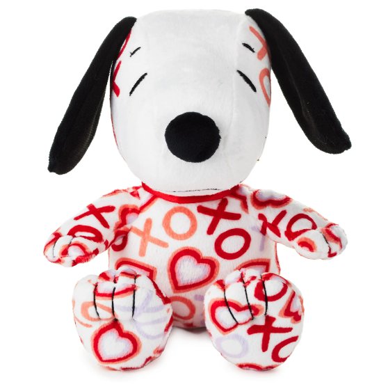 Valentines's Day Snoopy Bundle Basket. 1 plush Heart Snoopy, 1 9 oz bag Hershey's Chocolate Dipped Strawberry Kisses, 1 8.8 oz bag of Hershey's Pink Cookies N' Creme Hearts, with Heart Shaped Basket