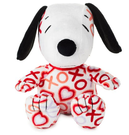 Valentines's Day Snoopy Bundle Basket. 1 plush Heart Snoopy, 1 9 oz bag Hershey's Chocolate Dipped Strawberry Kisses, 1 8.8 oz bag of Hershey's Pink Cookies N' Creme Hearts, with Heart Shaped Basket