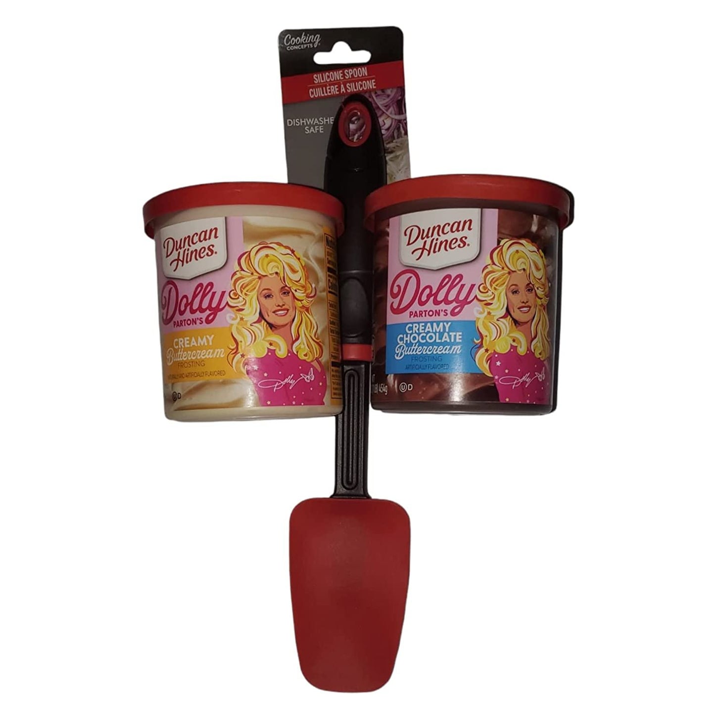 Dolly Parton Creamy Buttercream and Creamy Chocolate Buttercream Icing 2 pack and Spatula Bundle