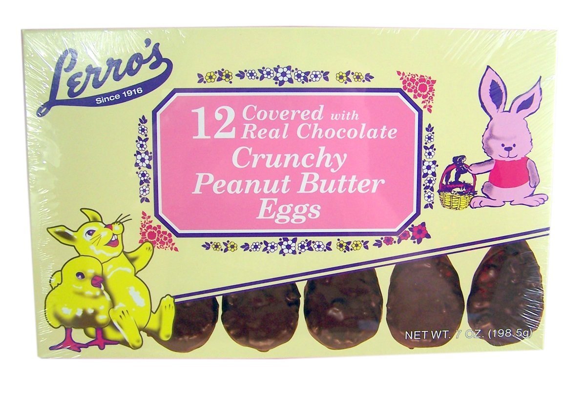Lerro Milk Chocolate Easter Eggs 4 Flavor Combo Pack, includes Butter Cream, Peanut Butter, Crunchy Peanut Butter and Coconut Cream, 1 box of 12 per flavor, 4 boxes in total, 48 eggs