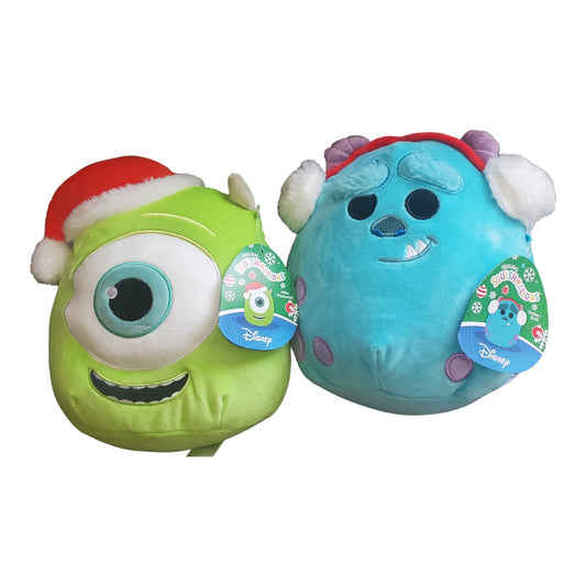 Squishmallows Santa Hat Mike and Sulley with Earmuffs, Set of 2, Holiday Mike & Sulley 8" Set