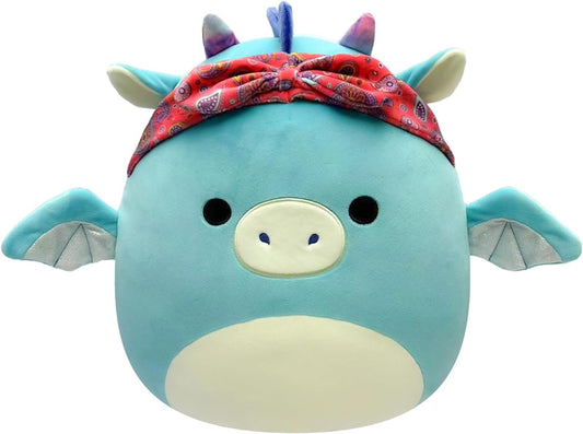 Squishmallows Tatiana Teal Dragon with Red Bandana, Original 16-Inch, Large Ultrasoft Official Jazwares Plush