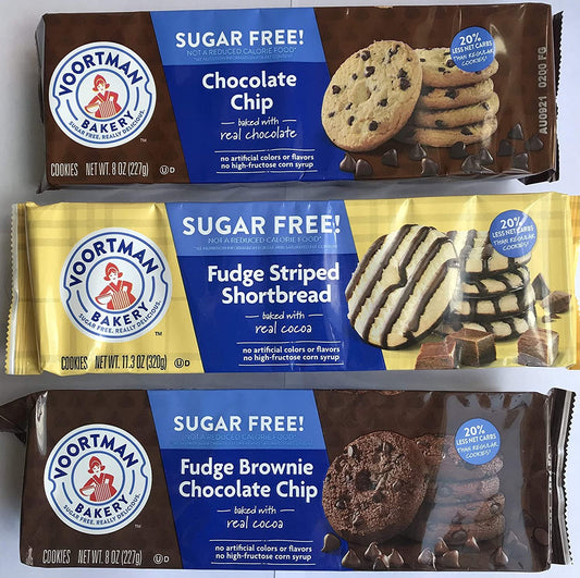 Putt Pantry Sugar Free Cookie Trifecta, Voortman's Sugar Free Fudge Brownie, Sugar Free Chocolate Chip and Sugar Free Fudge Striped Shortbread Cookies, 3 packs, 1 of each flavor