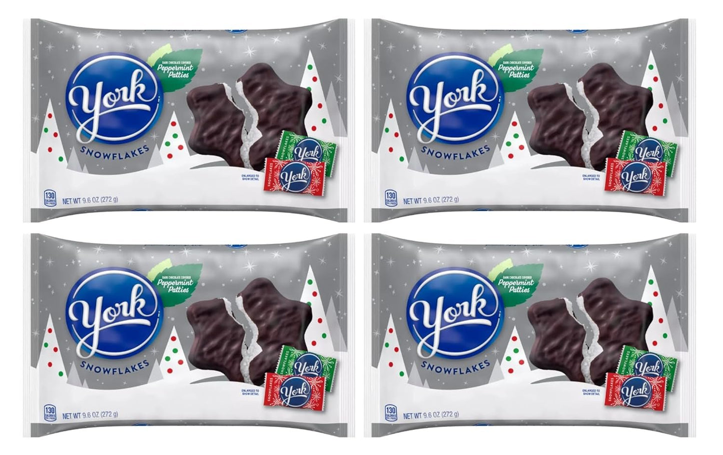 York Dark Chocolate Covered Peppermint Snowflake Patties - 9.6 oz Bags - Pack of 4 - Enjoy the Fun and Delicious Taste of York now Snowflake Shaped - Share with Friends and Family - Great for Stockings