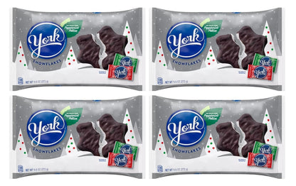 York Dark Chocolate Covered Peppermint Snowflake Patties - 9.6 oz Bags - Pack of 4 - Enjoy the Fun and Delicious Taste of York now Snowflake Shaped - Share with Friends and Family - Great for Stockings
