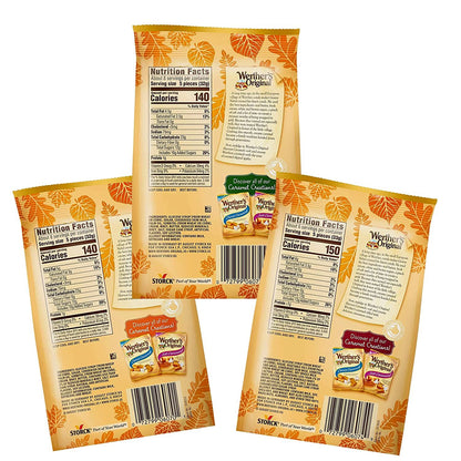 Putt Pantry Werther's Soft Caramels Special Edition Fall Bundle, Pumpkin Spice, Caramel Apple, Cinnamon Creme Holiday Caramels for Halloween Hay Rides Trick or Treating 8.57 oz each, Pack of 3