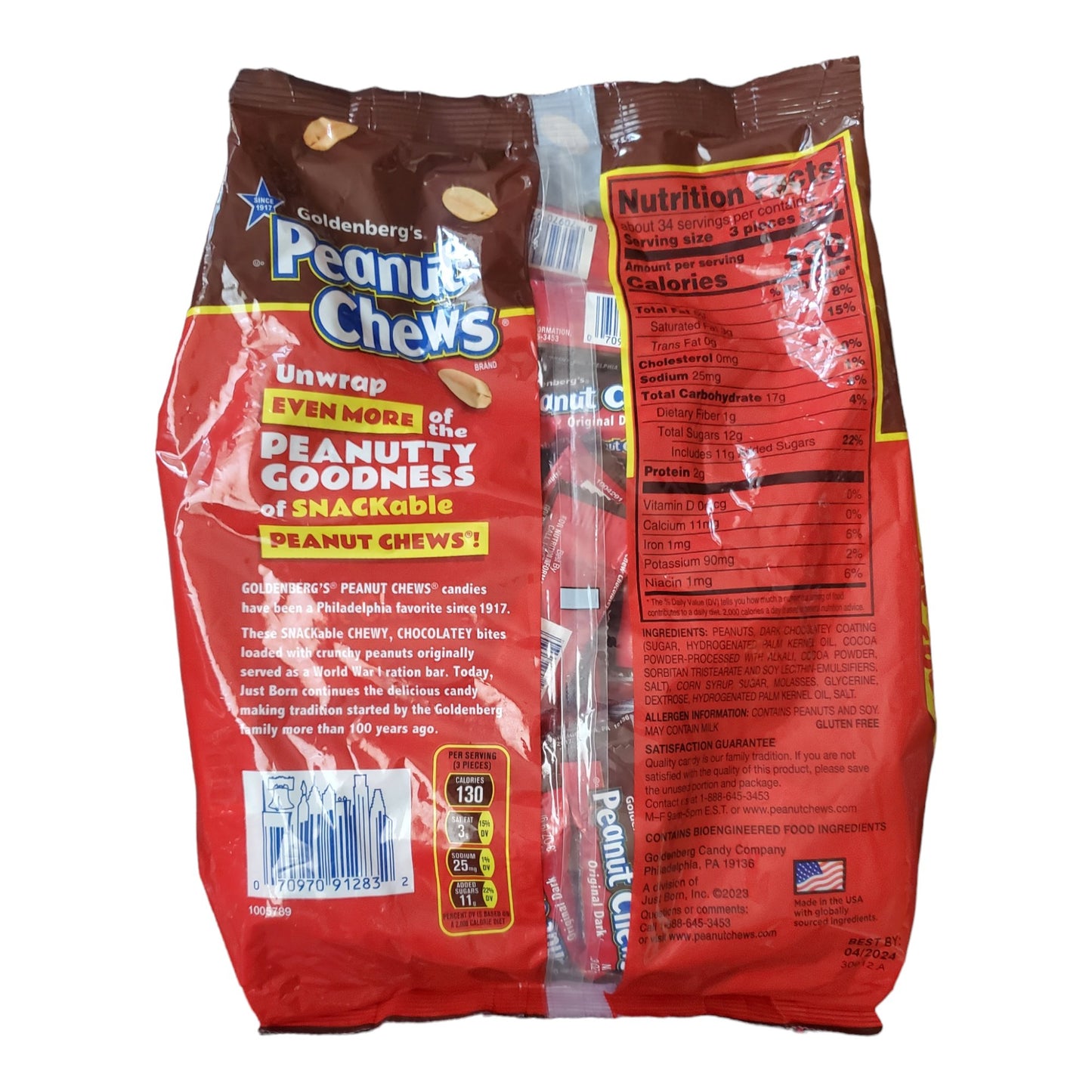Goldenberg's Peanut Chews, 2 lb Bag, Individually Wrapped Snackable Original Dark, Gluten Free