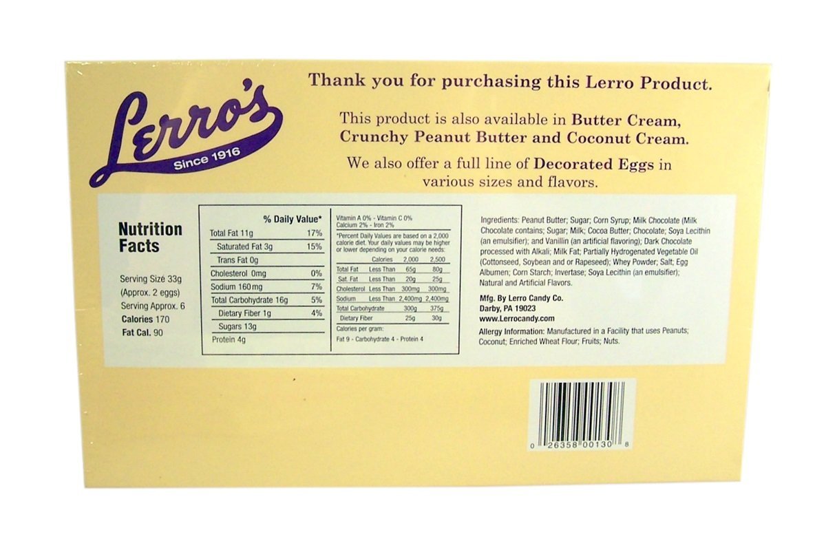 Lerro Milk Chocolate Easter Eggs 4 Flavor Combo Pack, includes Butter Cream, Peanut Butter, Crunchy Peanut Butter and Coconut Cream, 1 box of 12 per flavor, 4 boxes in total, 48 eggs