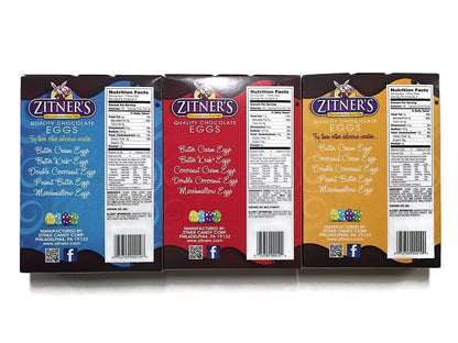 Zitner's Chocolate Eggs Variety Pack: Cocoanut Cream, Peanut Butter, Butter Krak, 8 Eggs, 3 Count 9 oz. Boxes, 1 box of Each Flavor