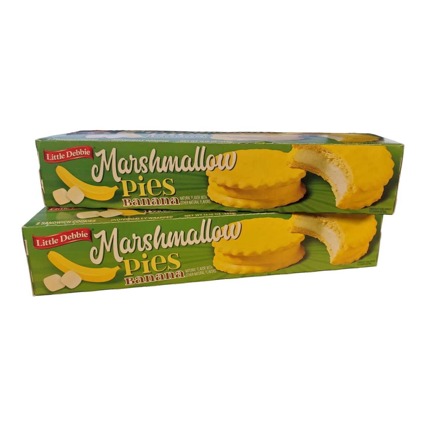 Little Debbie Banana Marshmallow Pies, 2 boxes 12.10 oz each, 8 sandwhich cookies each, 16 pies total