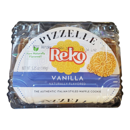 Reko Pizzelle Authentic Italian Style Waffle Cookies Anise and Vanilla, 2 pack. 1 5.25 oz pack of Anise cookies, 1 5.25 oz pack of Vanilla cookies