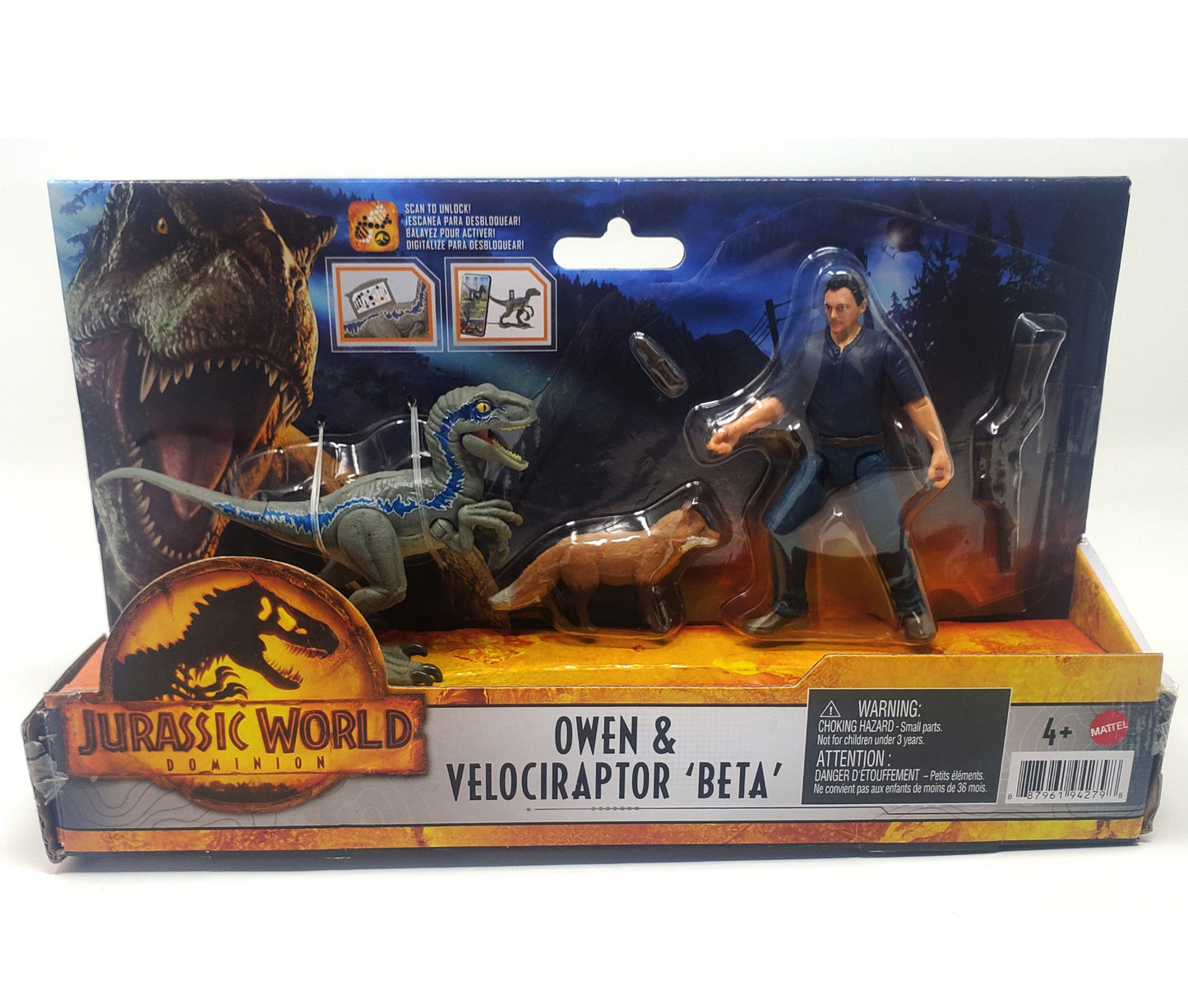 Jurassic World Dominion Action Figures Owen Claire Beta and Dilophosaurus, 4 figures with accessories