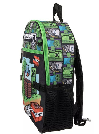 Minecraft Backpack, Lunch Kit, Utility Case, Carabiner, Keychain 5 pc School Combo
