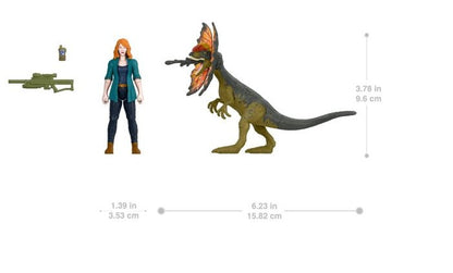 Jurassic World Dominion Action Figures Owen Claire Beta and Dilophosaurus, 4 figures with accessories