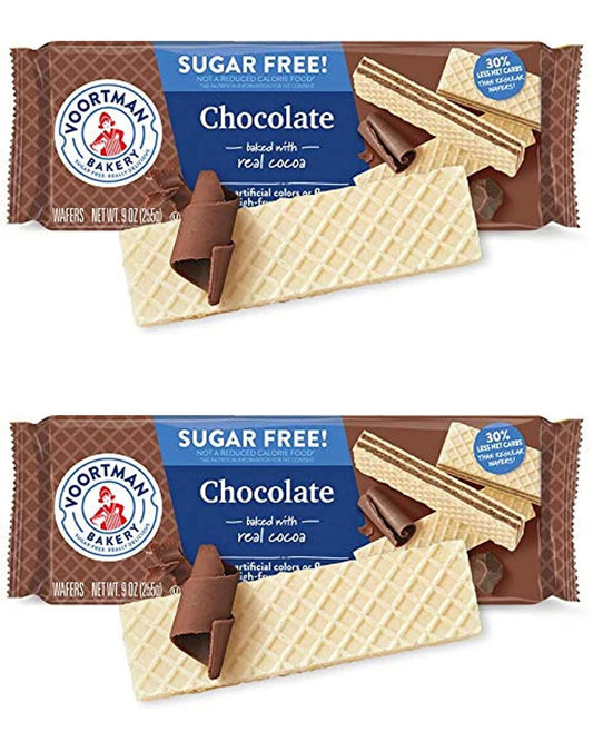 Voortman Bakery Sugar Free Chocolate Wafers (Pack of 2 x 9 Oz) Wafer Cookies Made with Real Cocoa, No Artificial Colors, Flavors or High-Fructose Corn Syrup