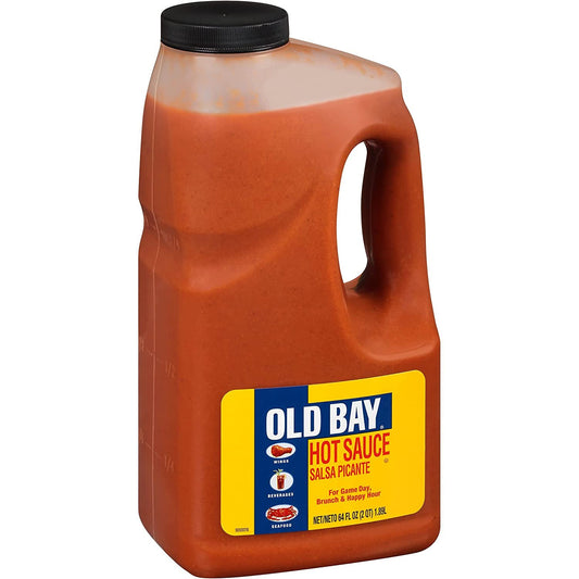 Old Bay Hot Sauce 64 oz Restaurant Size Bulk Container - Spicy Condiment for Flavorful Delights including Seafood, Wings, Burgers, Mac' n Cheese and Bloody Marys