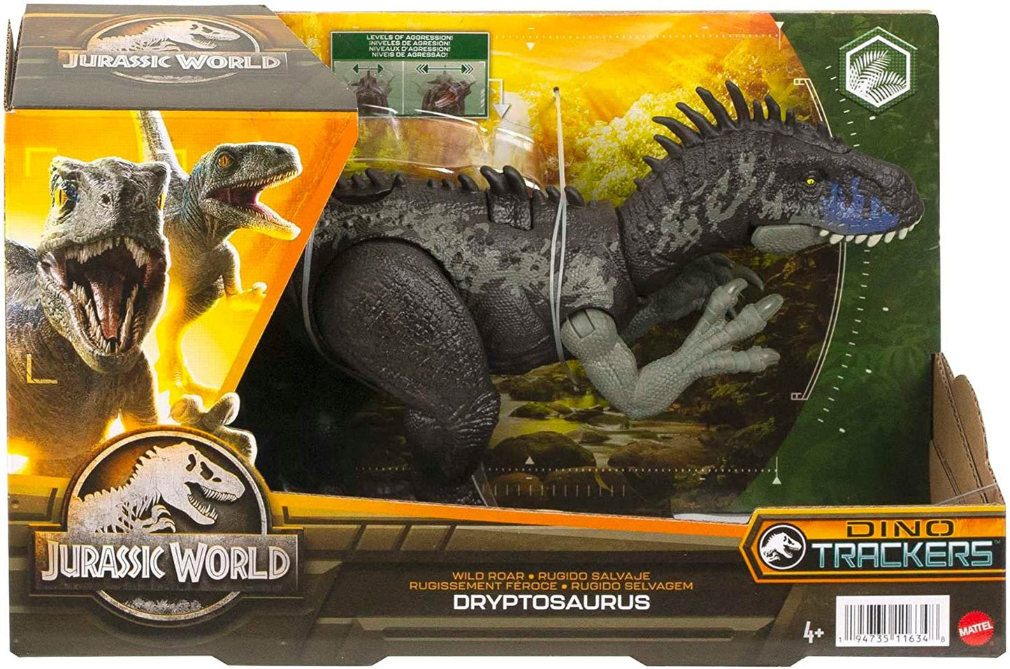 Jurassic World Dominion Dinosaur Figure Dryptosaurus Wild Roar With Sound & Attack Action, Medium Size Posable, Toy Gift With Connected Digital Play