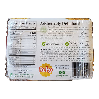 Reko Pizzelle Authentic Italian Style Waffle Cookies Anise and Vanilla, 2 pack. 1 5.25 oz pack of Anise cookies, 1 5.25 oz pack of Vanilla cookies