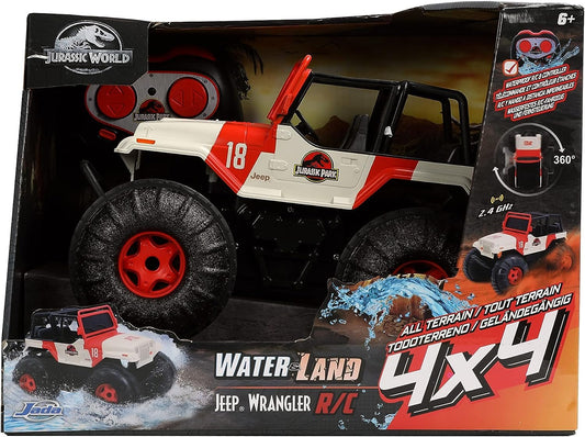 Jada Toys Jurassic World 10.5" Jeep Wrangler Water and Land RC Radio Control Cars, Toys for Kids and Adults